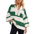 thumbnail image 2 of RYRJJ Womens Oversized Striped Shirt Half Zip Sweatshirt Color Block V Neck Top Casual Long Sleeve Loose Pullover Y2k Fall Trendy(Dark Green,XL), 2 of 6