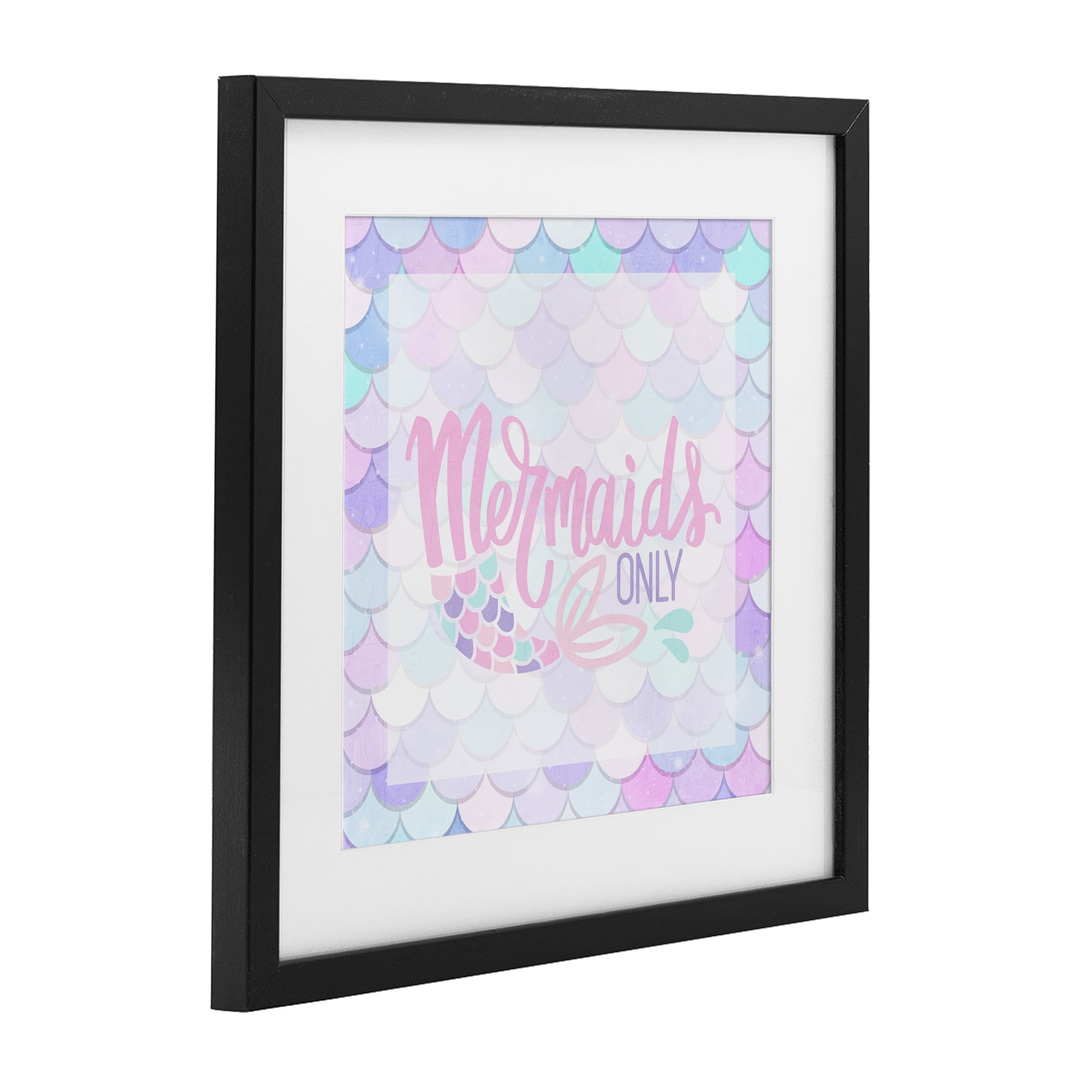 Pastel Mermaids Only Black Framed Print Under Glass, design by Kim Allen