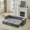 thumbnail image 3 of Ebern Designs Convertible Sectional Sofa with 3 Footrests, High Rebound Foam Bed, Space Saving Chenille Floor Sofa for Studio Apartments and Home Offices (Light Gray), 3 of 11