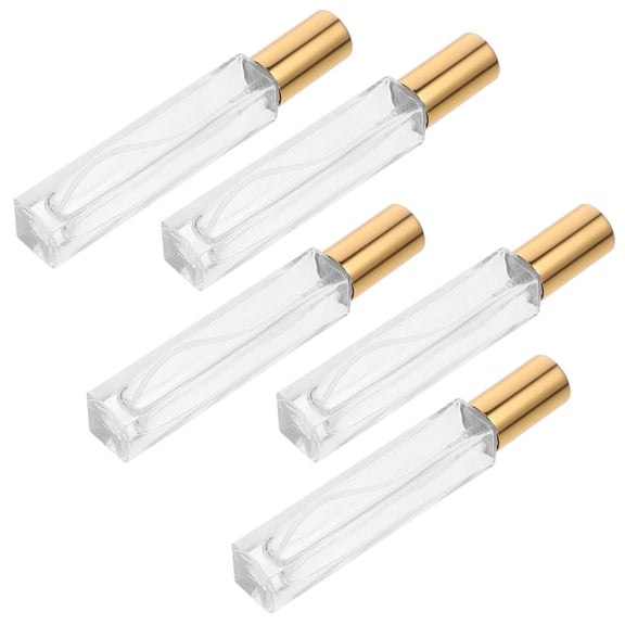 HOMEMAXS 5Pcs Perfume Spray Bottles Empty Glass Containers Mini Liquid Dispenser for Home Outdoor (Golden Lid)