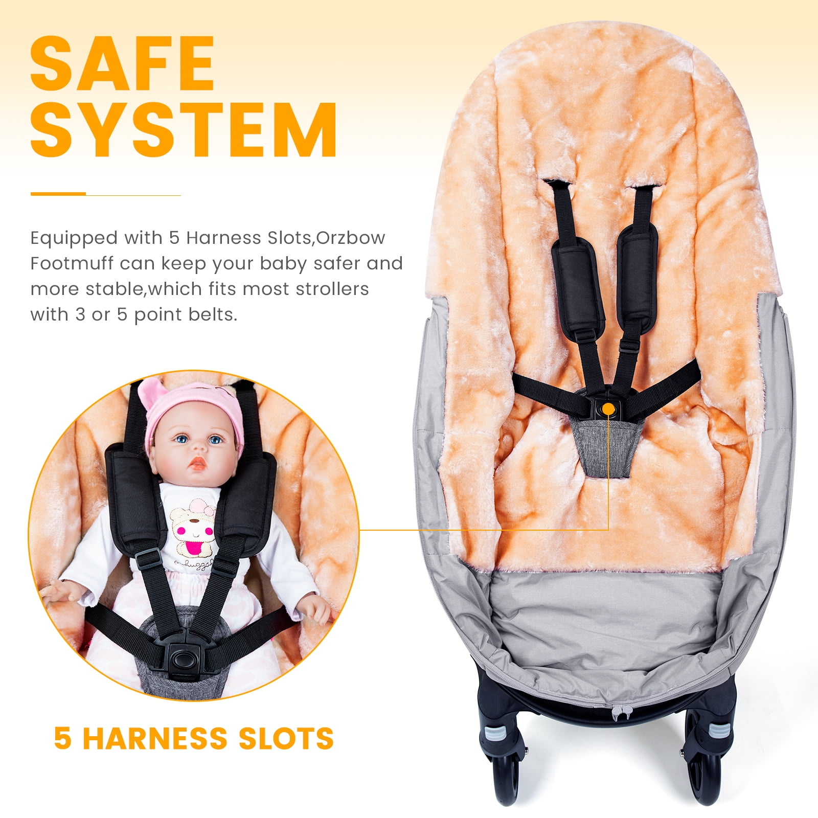 Orzbow Wool Warm Bunting Bag Universal,Suitable below 6 ℃,For Alaska,Stroller Sleeping Bag Cold Weather,Waterproof Toddler Footmuff, Light Grey