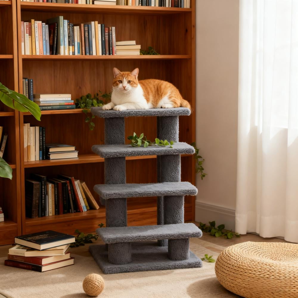 Zephypaws Multi-Step Pet Stairs for High Beds & Sofas,Gray,4-Step,with Cat Scratching Post Gray
