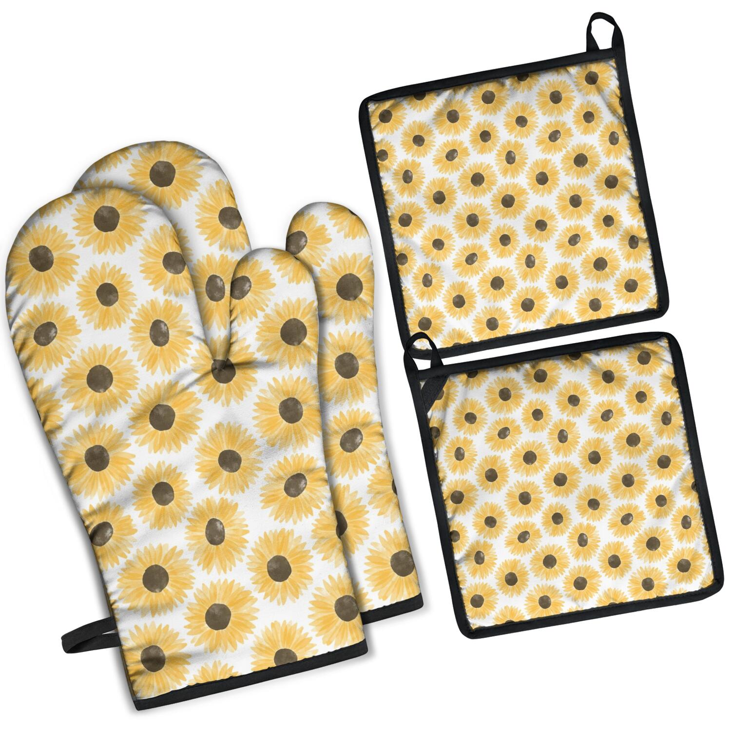 Set Da Cucina 4 Pezzi Martha Stewart "Lots Of Lemons" | Asciugamani, Guanto E Presina In Cotone | Bianco E Giallo