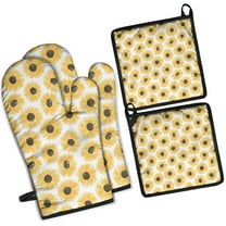 White Sunflower Kitchen Oven Mitt and Pot Holder Sets 4 Pcs for Baking, Cooking and Grilling, Heat Resistant Up To 392 °F