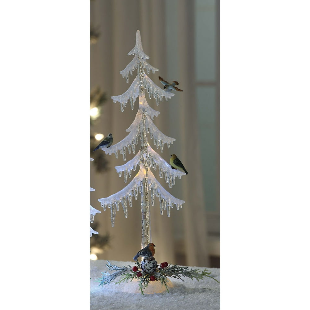 Set of 2 Clear Bird Icicle Tree Christmas LED Lighted Tabletop Decor 18