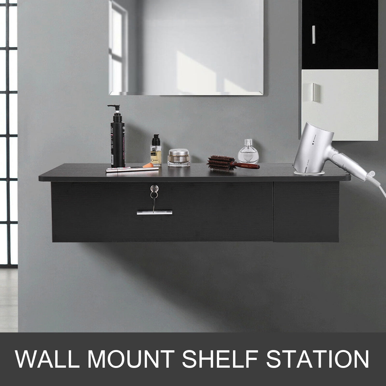 BENTISM Black Salon Wall Mount Stations Styling Classic Locking Storage Beauty Salon Spa Equipment