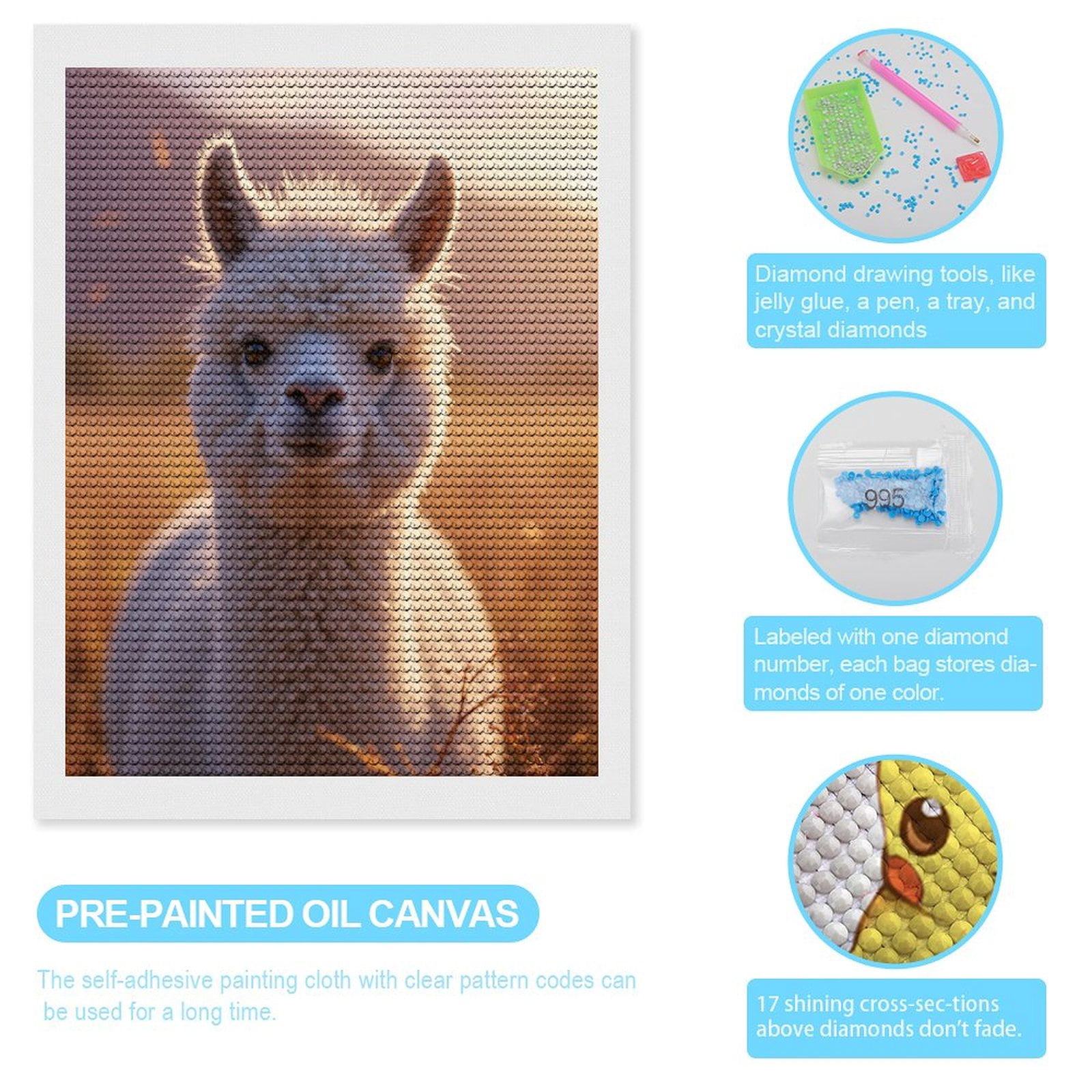Diamond Art Kits for Adults, White Alpaca Golden Hour Meadow 5D Diamond Painting Kits for Adults Beginners, DIY Full Drill Diamond Painting, Gem Art and Crafts 12x16