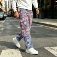thumbnail image 2 of GrmtClth Mens Camo Baggy Sweatpants Loose Wide Leg Fit Stretch Waist Multi Flap Pocket Daily Streetwear Pants Sky Blue 2XL, 2 of 8