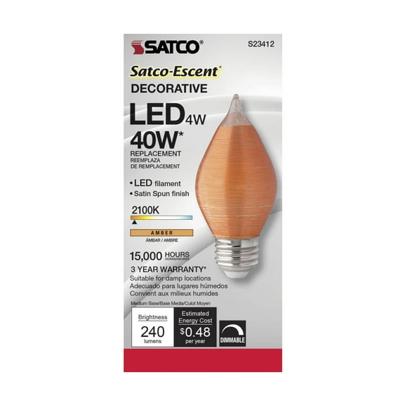 4W C15 LED - Satin Spun - Amber - Medium base - 2100K - 240 Lumens - 120V - 6-Pack