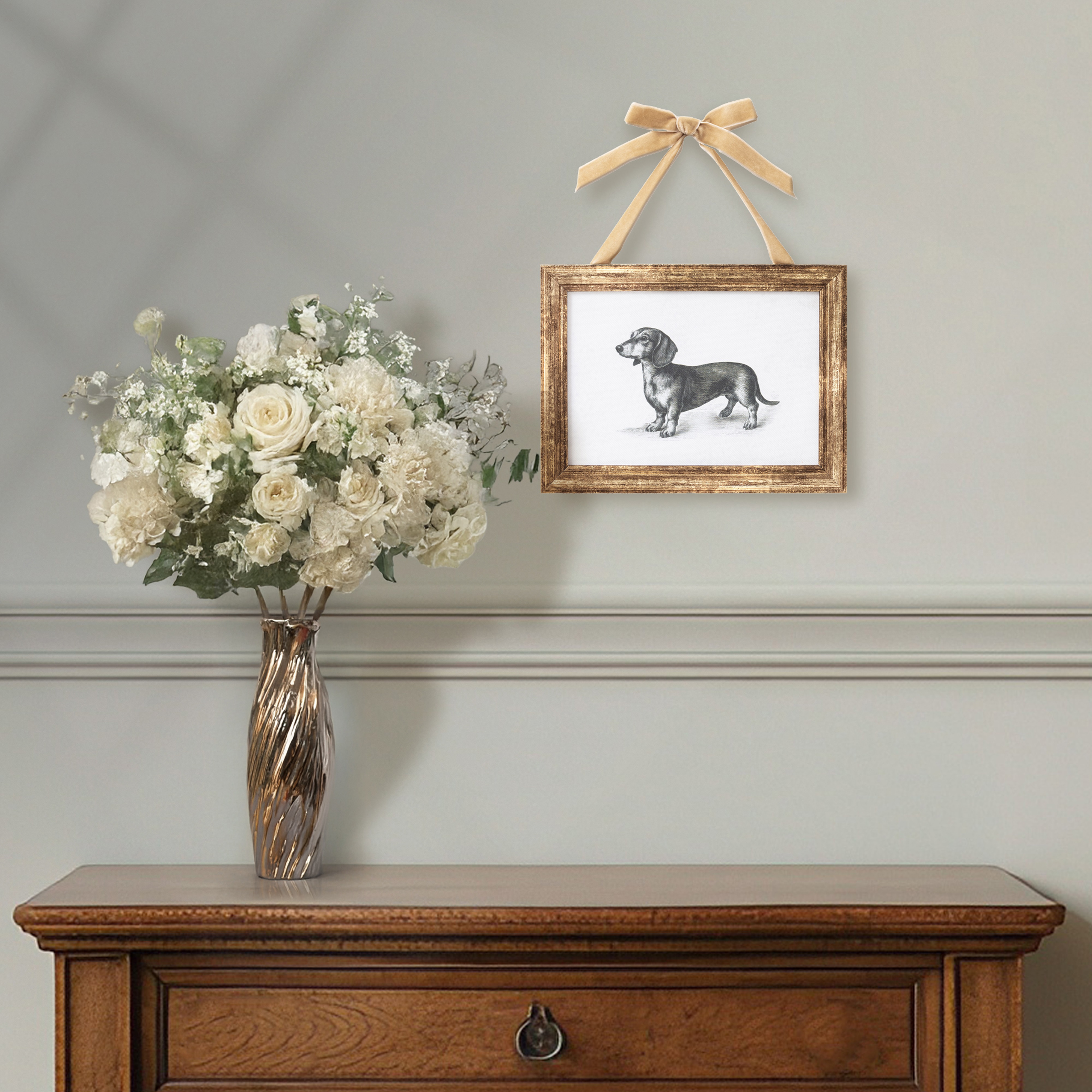 My Texas House Spring Art Dachshund Drawing Framed Canvas w/Velvet Hanger 8x6