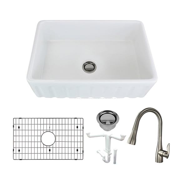 Transolid Covington 30" Farmhouse Kitchen Sink with Faucet, Grid and Strainer