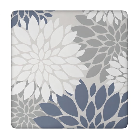 Blue Floral and Petal Pattern Square Fitted Tablecloth with Elastic Edge,Square Table Cover,Washable Elastic Table Cover for Home Kitchen Party Decor 34"x34"