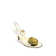 Angle View: Pre-owned|Jimmy Choo Womens Leather Floral Applique Slingbacks Metallic Gold Size 38 8