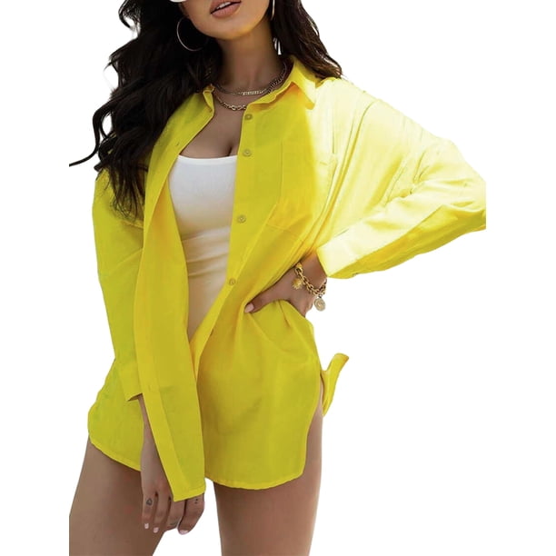SAYOO Abrigo Suelto para Mujer, Botón de Solapa de Manga Larga Color Sólido Spring Street Casual Abrigo Suelto SAYOO moda