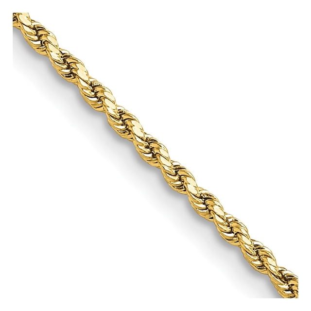 Diamond2Deal 14K Yellow Gold 2mm Semi Solid Diamond-cut Rope Chain Necklace for Women 24"