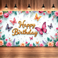 thumbnail image 6 of Floral Design Happy Birthday Banner Colorful Butterflies Birthday Decor for Birthday Celebration Kids Party Garden Theme, 6 of 7