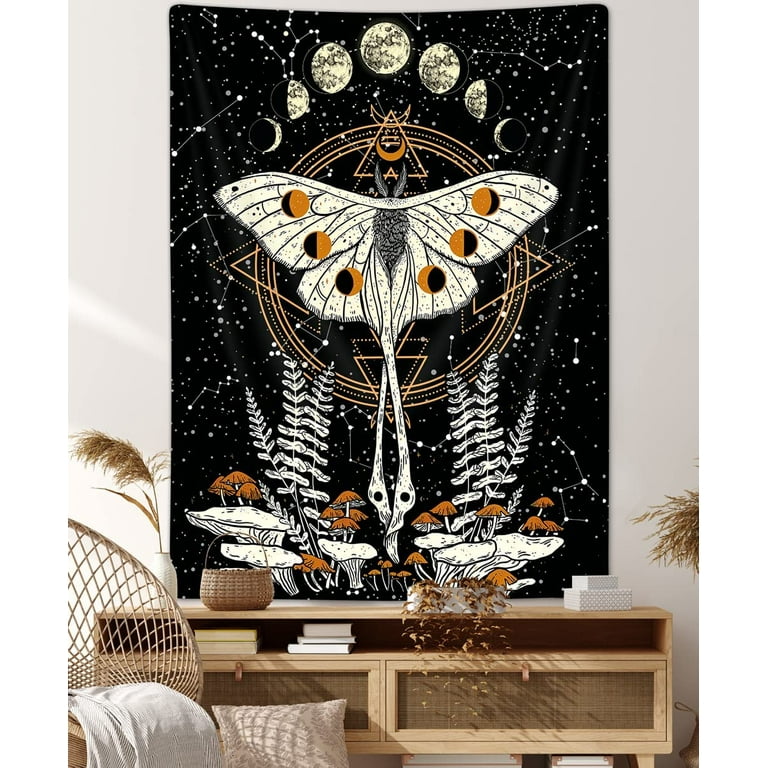 Butterfly Moth Tapestry Trippy Mushroom Tapestry Sun and Moon