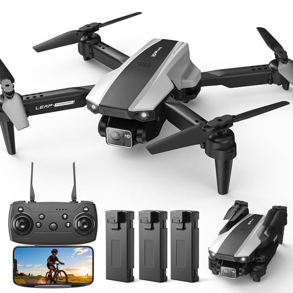 Wefone H30 Foldable Drone with Camera, Lightweight, User-Friendly, 360° Flips, Altitude Hold, Optical Flow Positioning, 3 Batteries, Black
