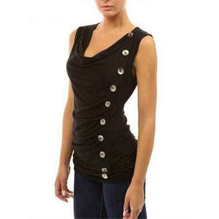 Sheath Suit - Casual Draped Sleeveless Solid Button Sheath Blouse