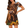 thumbnail image 1 of Balery Cloud Sky Sunflower Cow Camisón de manga corta con cuello redondo para mujer, cómodo y elegante., 1 of 6