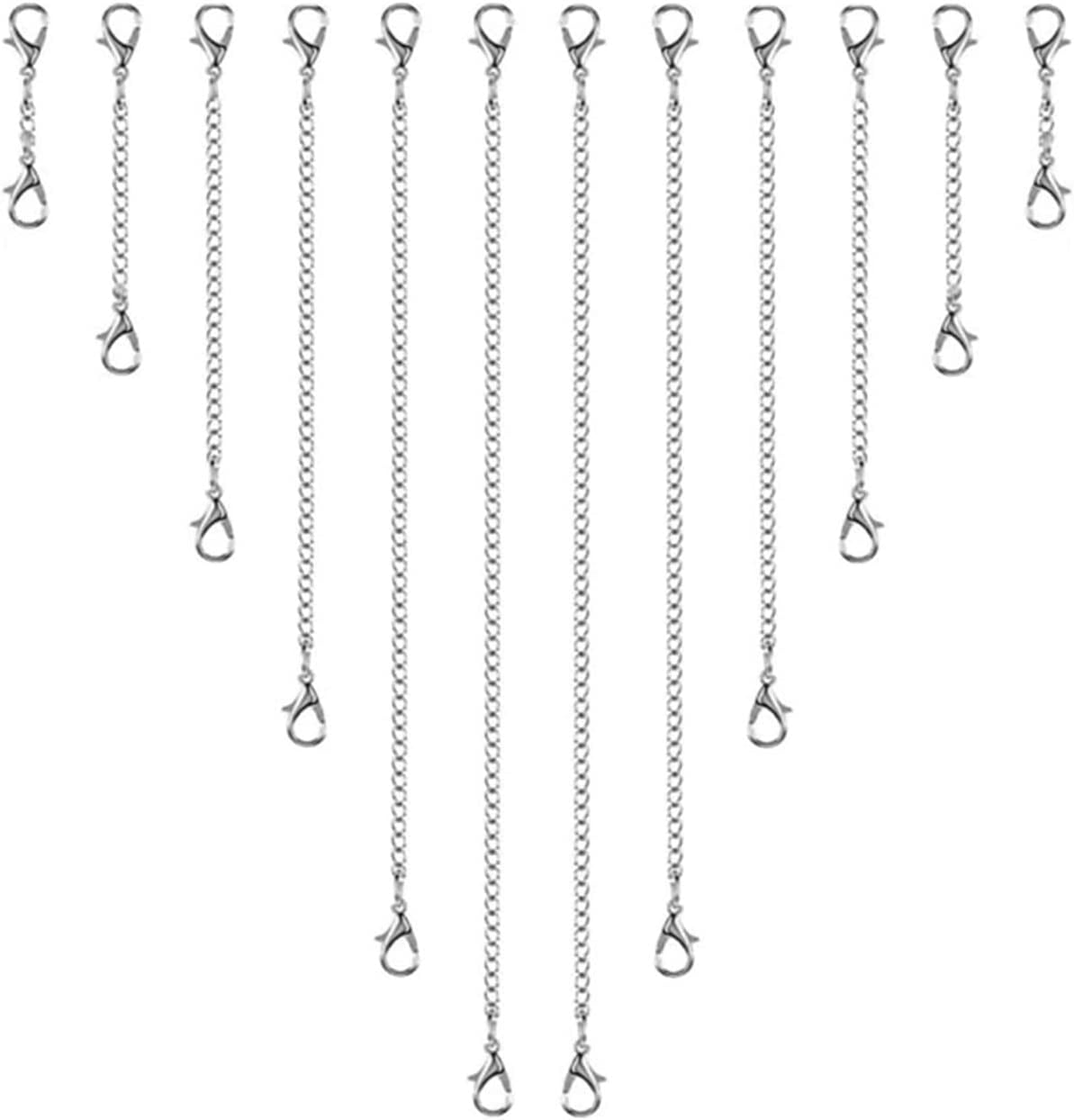 12Pcs Silver Necklace Extenders, Stainless Steel Extended Chains with