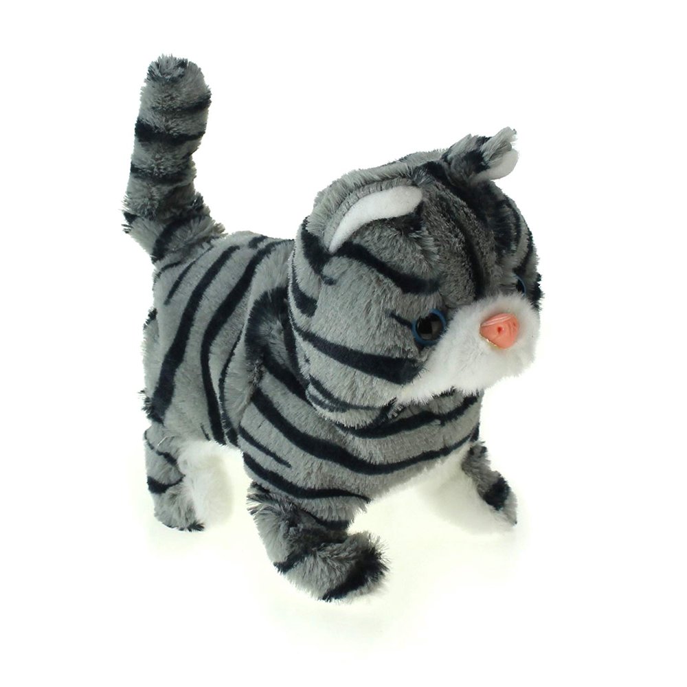 Plush Pet Cat, Battery Operated Toy Cat w/ Forward Walking Motion