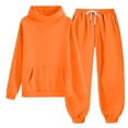 thumbnail image 2 of Ticikt Kids Solid Hooded Sweatshirt Outfit, Half‑High Neck Pullover Hoodie & Drawstring Jogger Pants 2‑Piece Tracksuit Set for Boys Girls,Orange,Size:8-9 Years, 2 of 4