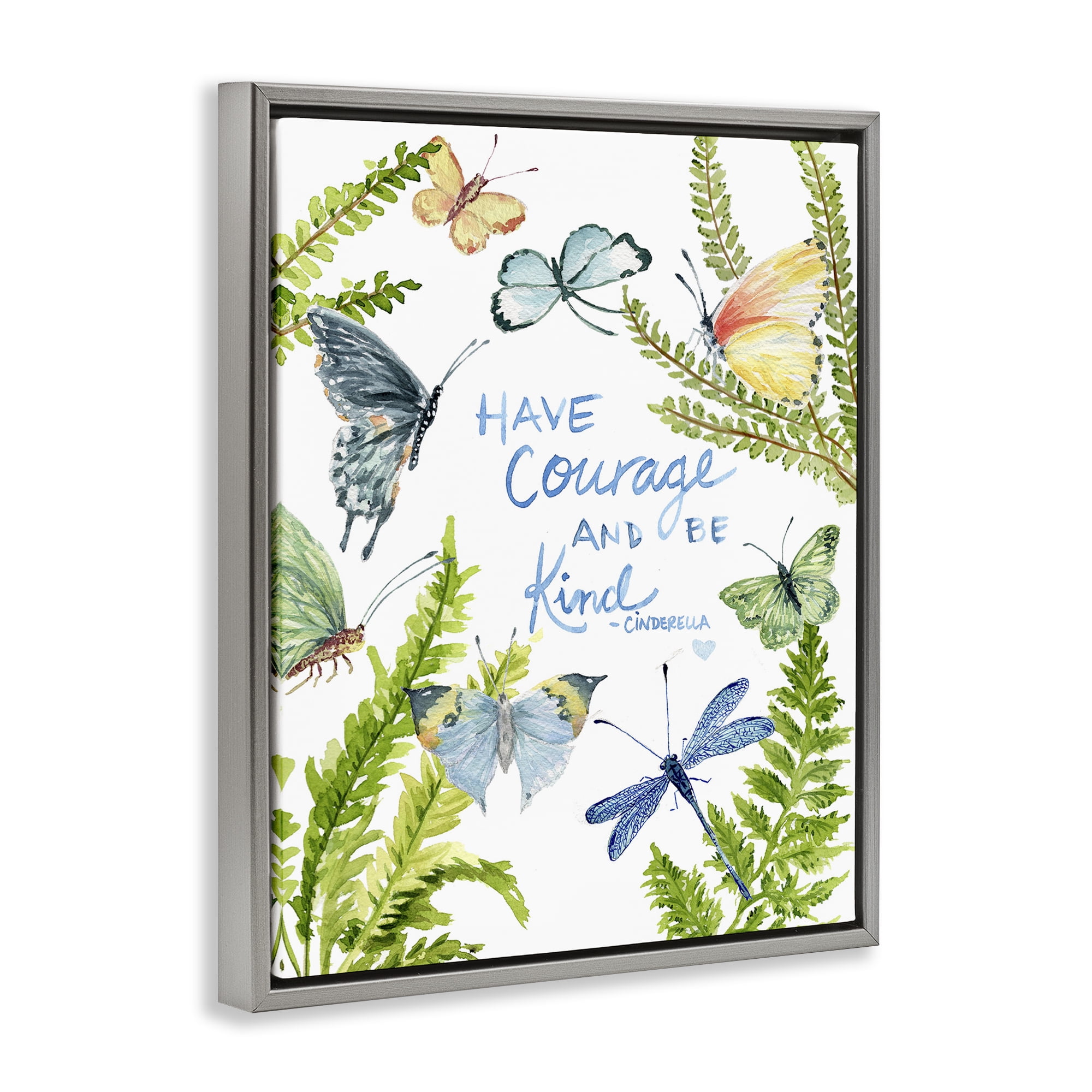 Stupell Industries Courage & Kindness Phrase Animals & Insects Painting Gray Floater Framed Art Print Wall Art, 25 x 31