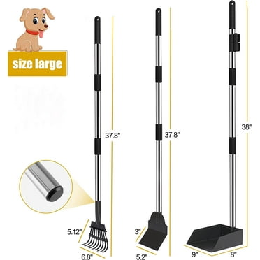 Dog Pooper Scooper, 3 Pack Poop Scooper Set with Metal Tray Rake Spade, Long Handle Metal Pooper Scooper for Large Medium Small Dogs