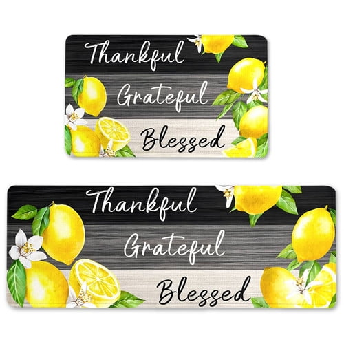 Lemon Kitchen Rugs and Mats Set of 2 Kitchen Decor Decoration Farmhouse Style Non Skid Slip and Washable Anti Fatigue Runner Rugs for Floor Cushioned Rugs