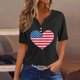 thumbnail image 2 of Mujeres Manga Corta de Verano Tops Día de la Independencia Impreso Cuello en V Casual Top, Imitación de Algodón Camisa Marco para las Mujeres, Lavado de Manos Primavera Y Verano, 2 of 5