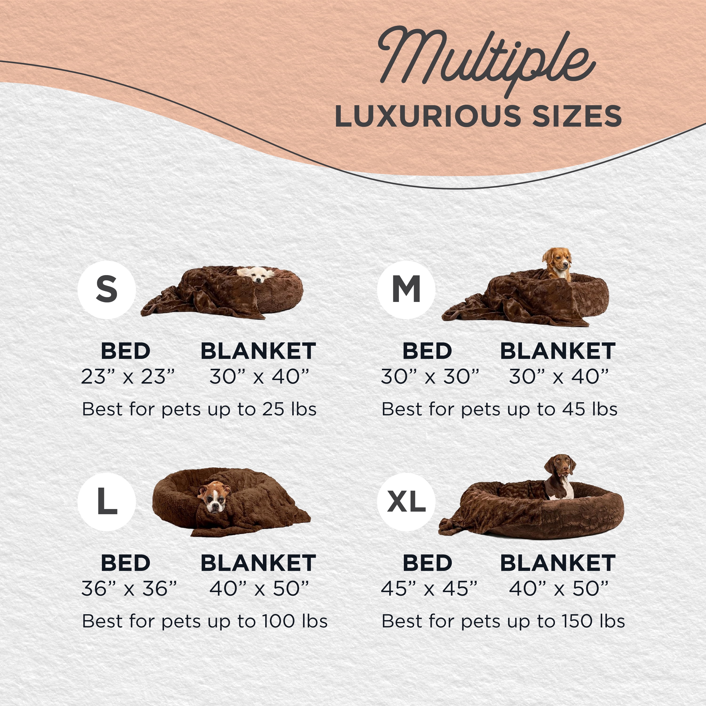 Best Friends by Sheri Bundle Set The Original Calming Lux Donut Cuddler Cat and Dog Bed + Pet Throw Blanket, Dark Chocolate, Extra Large, 45x45