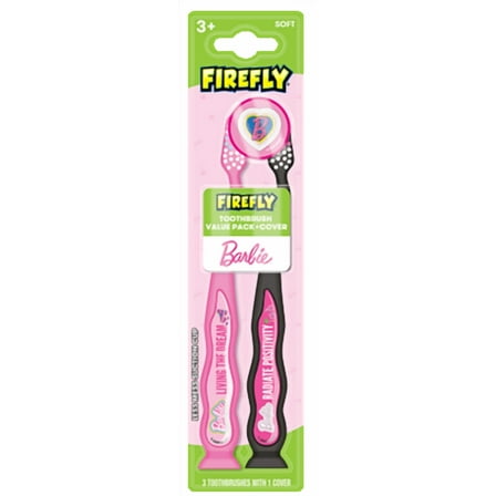 Firefly Kids Barbie Manual Toothbrush with Cover, Soft, 2 Count
