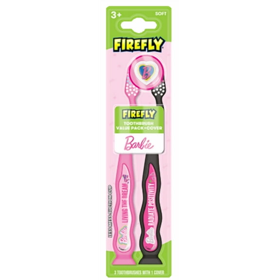 Firefly Kids Barbie Manual Toothbrush with Cover, Soft, 2 Count
