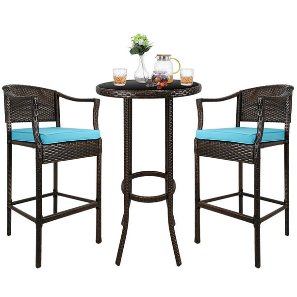 Patio Furniture Bistro Set Outdoor, Wicker Bar Height Patio Tables And Chairs