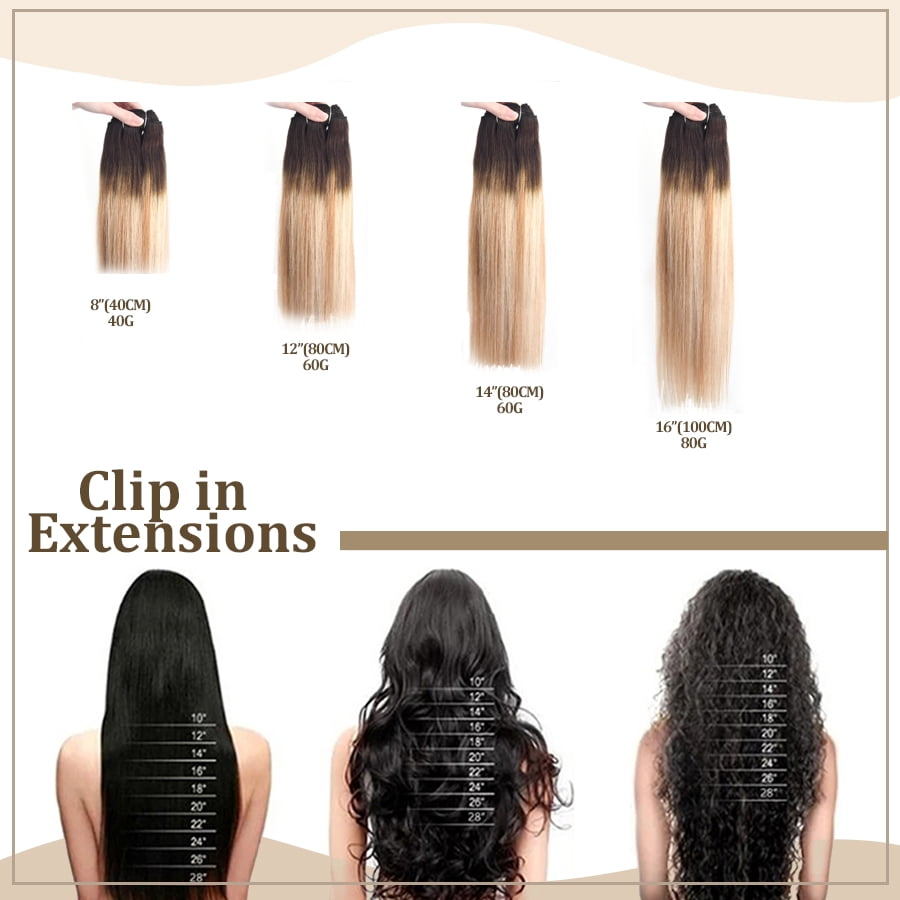 Vlasy Straight Clip In  Hair Extensions 16inches Real Human Hair 7Pcs Clip In T2-27+T2-60# Human Hair Extensions