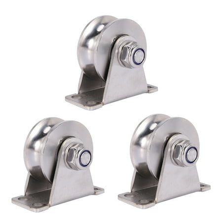 

3Pack U-Type Stainless Steel Pulley Block Mute Bearings Groove Sliding Roller Wheel