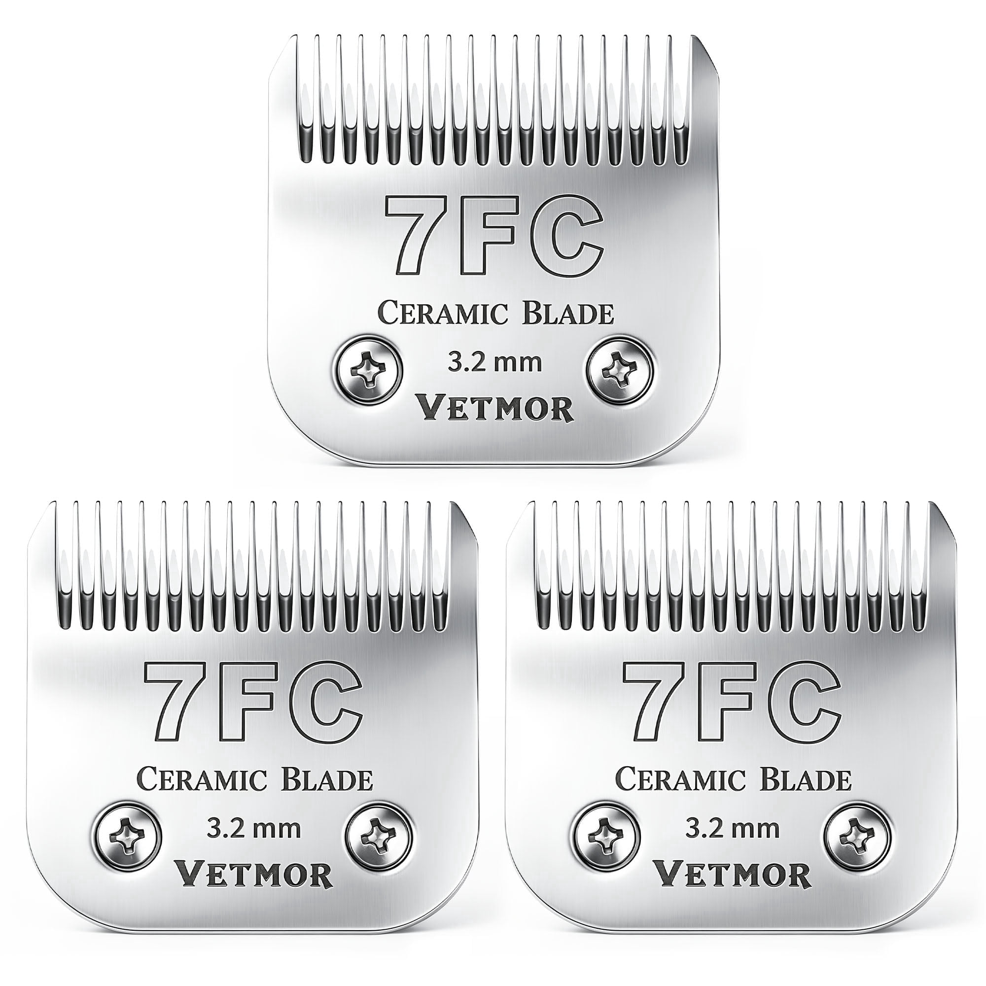 3 Pack #7FC Detachable Pet Dog Grooming Blades, 1/8-Inch (3.2mm) Cut Length, Compatible with Andis, Oster A5, Wahl KM10 Dog Clippers