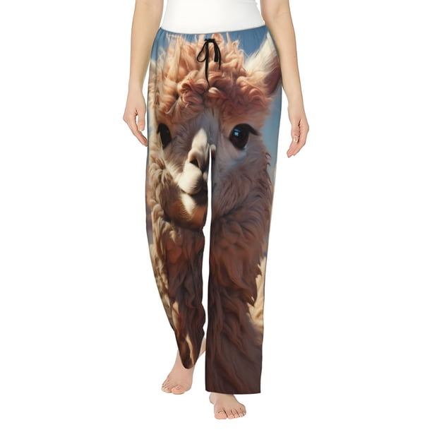 Fotbe Fluffy Alpaca Mountain Meadow Pantalones de Pijama para Mujer, Pantalones de Dormir, Pantalones Pj con Cordón y Bolsillos-Large