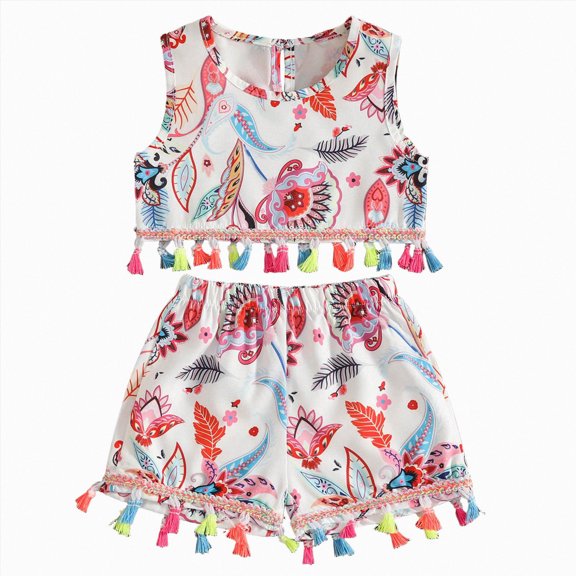 KPOPLK Baby Girl Summer Clothes Toddler Outfit Sleeveless Shirt Swing Cami Tank Top Cute 2 Piece Short Set 9 12 18 24 Months 3T(12-18 Months,White)