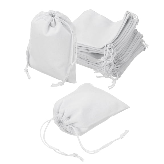 Uxcell 20 Pcs Velvet Drawstring Bag, 4 x 4.7 Inch Jewelry Velvet Pouches Gift Bags for Wedding Party Favor Candy Jewelry Packaging Organizing Storage, White