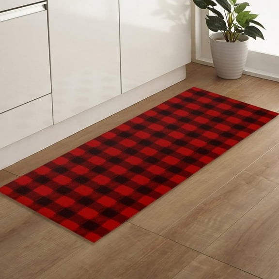 Christmas Lattice Door Doormat, Front Back Door Mat Farmhouse Xmas Classic Red Buffalo Check Plaid Shaggy Entrance Rug Non Slip Floor Mats for Office, Bedroom, Kitchen,