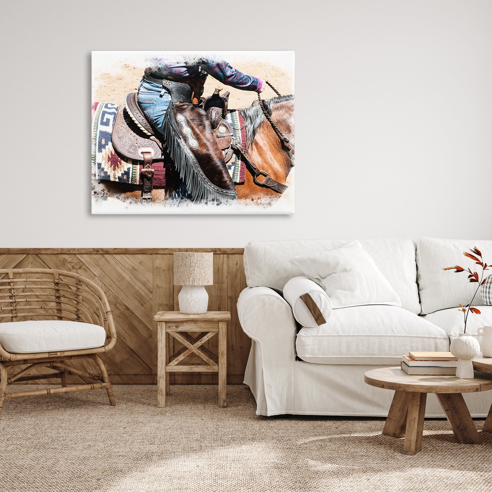 Stupell Industries Western Cowboy on Saddle Animals & Insects Painting Gallery Wrapped Canvas Art Print Wall Art, 48 x 36