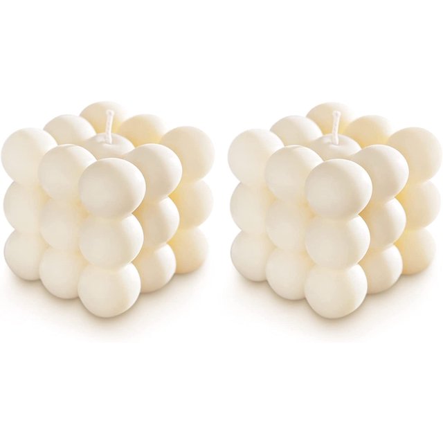 Juego de velas de burbujas, 2 piezas, blanco crema - vela decorativa vegana y sostenible - hecha a mano con amor en Hamburgo 6*6*6cm TUNC Sencillez
