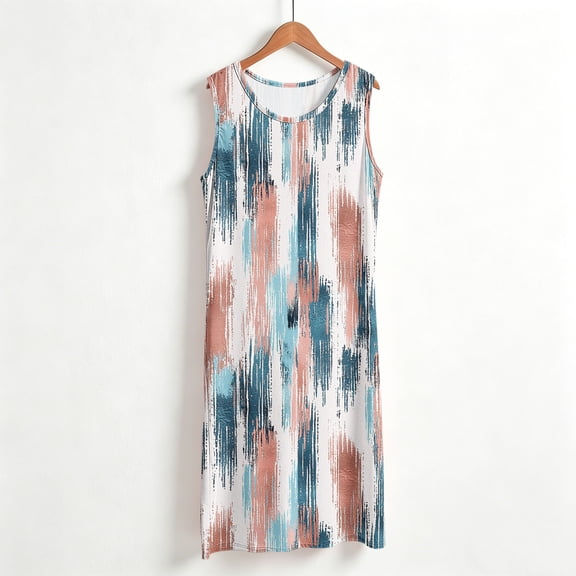 Aboser Tie Dye Long Nightgowns for Women Trendy Sleeveless Loungewear Plus Size Sleep Dress Casual Crewneck Sleep Dress Loose Fits Summer Nightshirt