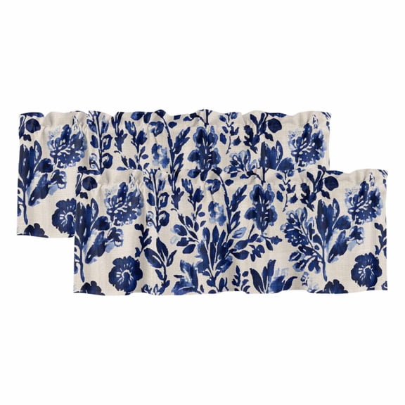 Blue Spring Floral Valances for Windows, Decorative Rod Pocket Window Valance Curtains, Summer Botanical Flowers Short Curtain Drapes for Kitchen/Bathroom/Living Room, 2 Panels, 42" W x 12" L