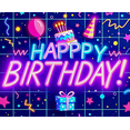 thumbnail image 4 of Neon Style Happy Birthday Banner with Balloons Cake Party Hats Background Backdrop Decor for Birthday Party Celebration Photography Props Decorations, 4 of 7