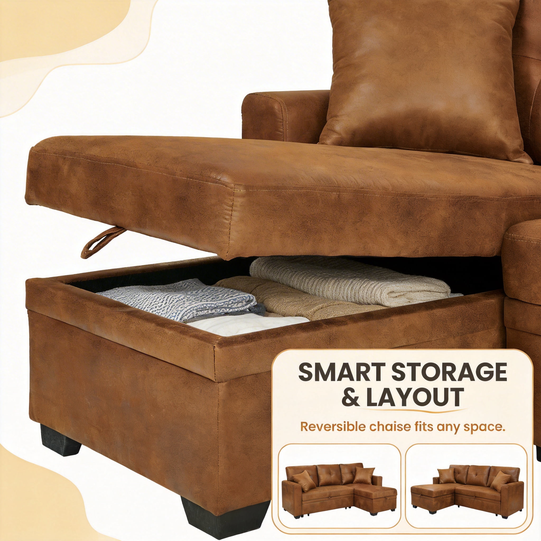 TIRAMISUBEST 77" Convertible Sectional Sleeper Sofa with Reversible Storage Chaise & Pull-Out Bed
