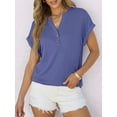 thumbnail image 4 of Womens Short Sleeve Henley Tops V Neck Dressy Casual Shirts Summer Flowy Blouses 2025 Trendy Clothes, 4 of 6