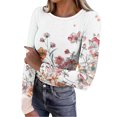 thumbnail image 2 of EchfiProm Womens Long Sleeve Tops Casual Slim Ribbed Khaki Crew Neck T-Shirt for Women Floral, 2 of 8